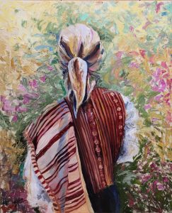 Óleo sobre lienzo que muestra a un fallero de espaldas, envuelto en un entorno colorido y simbólico. Una obra que evoca la emoción y la tradición de las Fallas.