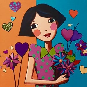 OLA MIA entre corazones y flores